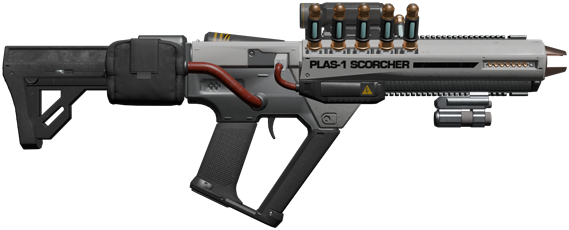 A plasma rifle that fires explosive energy projectiles. A plasma rifle that fires explosive energy projectiles.