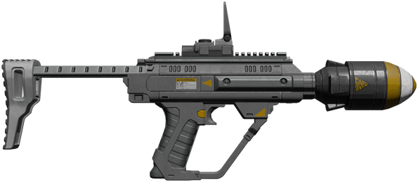 A pistol front-loaded with a single, powerful explosive. The weight of the projectile limits the weapon's range. A pistol front-loaded with a single, powerful explosive. The weight of the projectile limits the weapon's range.